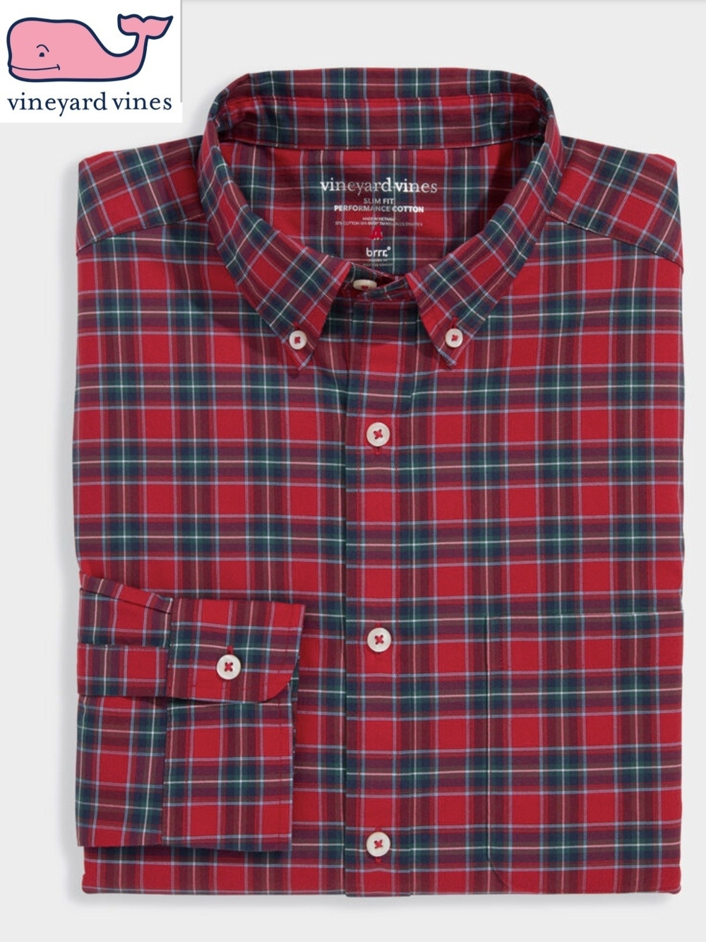 NWT Vineyard Vines Mens XL Red Tartan Performance Slim fit Button-Down Shirt